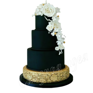 Свадебный торт Белые розы на черном